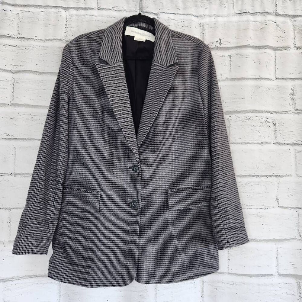 Treasure & Bond Women's Black White Houndstooth Single Breasted Blazer Large